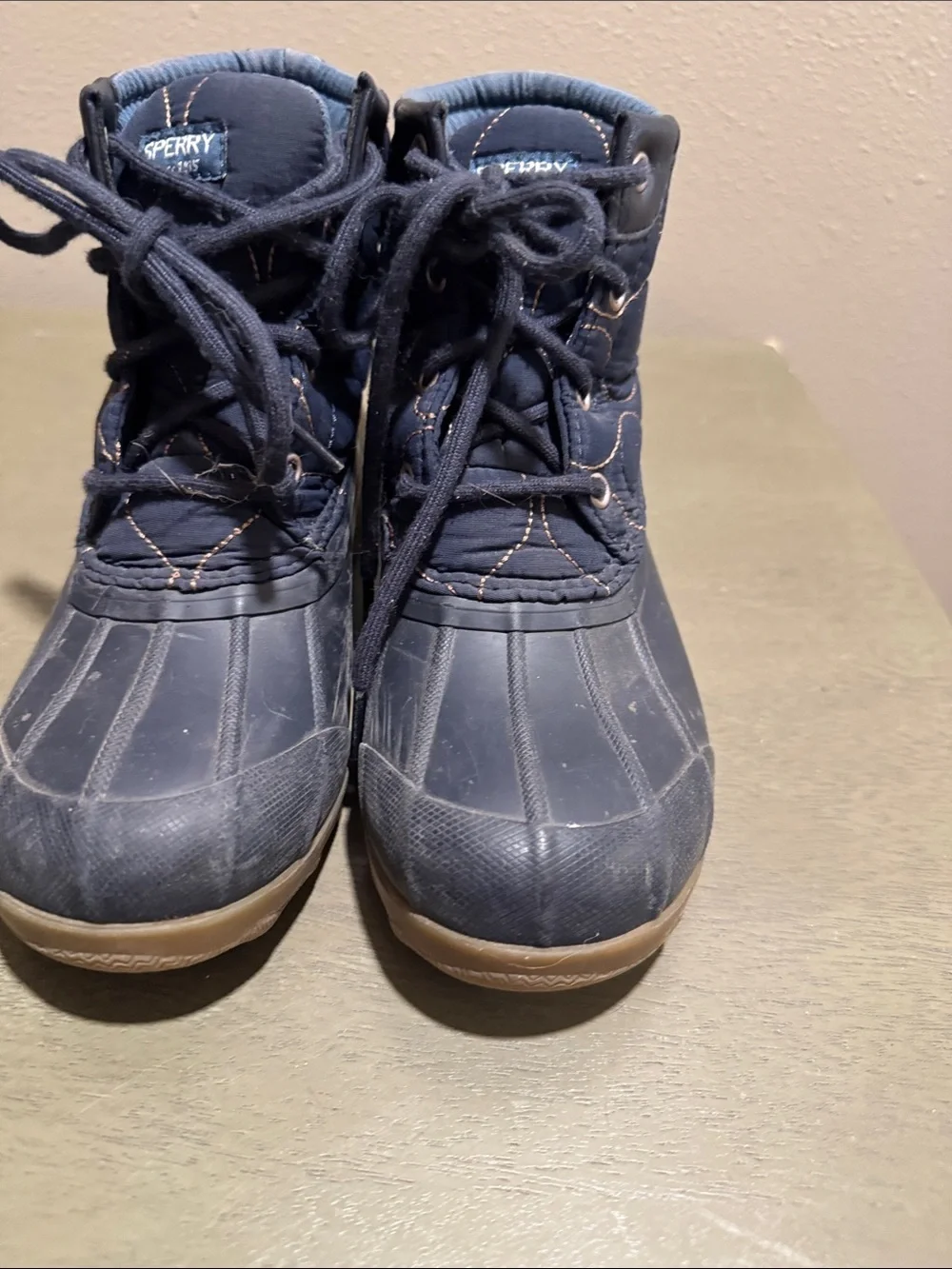 Sperry Navy Quilted Lace-Up Kids Rain Duck Boots size 2